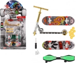Sada prstových skateboardů a koloběžky se šroubovacími doplňky