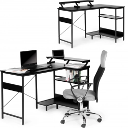 Rohový počítačový stůl se 3 policemi ModernHome