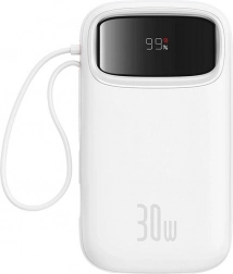 Powerbanka Baseus QPow 2 20000 mAh 30 W s integrovaným USB‑C kabelem, 2× USB‑C, bílá