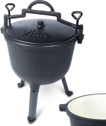 Železný kotlík s víkem na nožkách 10 l s smaltovaným vnitřkem