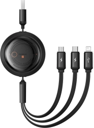 Vytahovací nabíjecí kabel 3v1 BASEUS Free2Draw, USB-A na USB-C + Micro USB + Lightning, 3,5 A, 1,1 m, černý