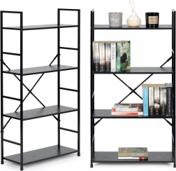 Modernhome loftová policová knihovna z kovu a dřeva, 4 police, černá