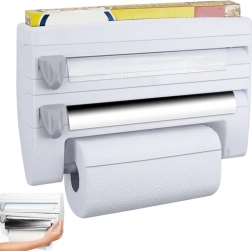 Nástěnný kuchyňský organizér 4 v 1 na fólie a papírové utěrky s policí