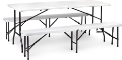 Cateringový skládací set stůl 180 cm a 2 lavice bílý ModernHome