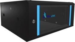 Nástěnná racková skříň EXTRALINK 4U 600x600 černá se skleněnými dveřmi