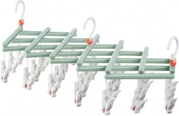 Skládací věšák na prádlo s kolíčky, 29 klipsů, zelený