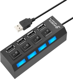 Aktivní USB hub 4× USB 2.0 se samostatnými vypínači