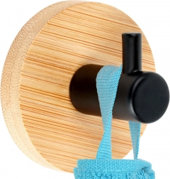 Samolepicí bambusový nástěnný háček s černým kovem 5 × 3,5 cm