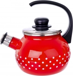 Smaltovaná pískací konvice červená s puntíky 1,75 l