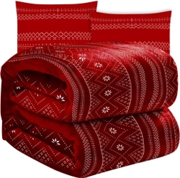 zimní červená sada – měkká mikrofleece deka 160 × 200 cm + 2 povlaky na polštář 40 × 40 cm