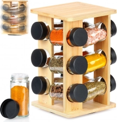 Otočný bambusový stojan na koření se skleněnými dózami, 13dílný