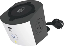 Multifunkční prodlužovací kostka s bezdrátovým nabíjením Qi a USB A/C, 2 zásuvky, 2 m kabel