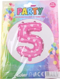 Balónek číslo 5 růžový se srdíčky 82 × 47 cm
