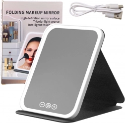 Skládací LED zrcadlo s pouzdrem a stojánkem, 3 režimy osvětlení, plynulá regulace jasu, 23 cm