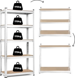 Kovový úložný regál 180x90x30 cm, 5 polic, nosnost 875 kg ModernHome