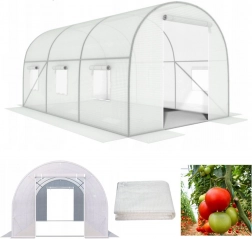 Zahradní fóliovník tunel 3×2×2 m s kovovou konstrukcí a bílou PE fólií, 2 vstupy