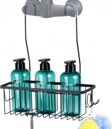 Závěsná sprchová polička z kovu, černá 33,5 × 12,5 × 38 cm