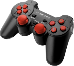 drátový gamepad pro PS3 a PC s vibracemi – černo‑červený