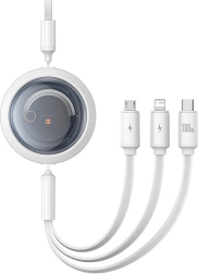 Vytahovací nabíjecí kabel 3 v 1 BASEUS Free2Draw 100W, 1,1 m, bílý