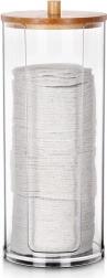 Dávkovač na kosmetické tamponky z akrylu s bambusovým víčkem 7 × 18 cm