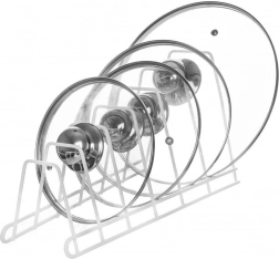 Kovový bílý stojan na poklice, talíře a prkénka 34 × 17 × 18,5 cm