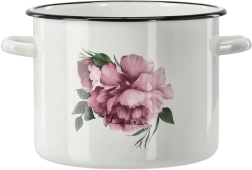 Smaltovaný hrnec 5,5 l, 22 cm, bílý Pivoňka Laura