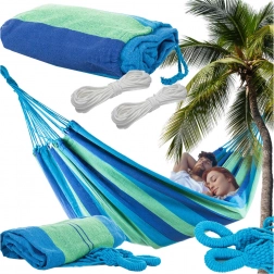 Dvojitá zahradní houpací síť XXL 200 × 150 cm, pruhovaná, s taškou