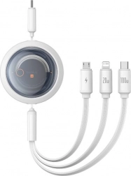 Výsuvný rychlonabíjecí kabel 3v1 BASEUS Free2Draw, USB‑C na USB‑C/Lightning/Micro, 100W, 1,1 m, bílý