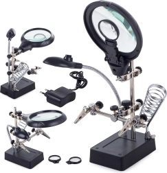 Třetí ruka s lupou 2,5× 90 mm a LED osvětlením pro pájení
