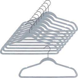 Vilde sametové protiskluzové věšáky na oblečení, šedé, otočný háček, 45 × 24,5 cm, 10 ks