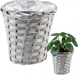Šedý proutěný obal na květináč 16 × 17 cm