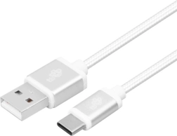 USB-A na USB-C kabel 2 m, stříbrný opletený