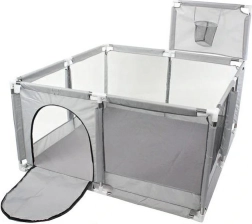 Dětský ohrádka 130 × 130 cm se suchým bazénem a košem – šedá