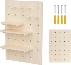 dřevěná nástěnná pegboard organizér 40 × 60 cm, světlé dřevo, 20 kg – Maclean