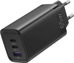Vention GaN síťová nabíječka 65 W s 2× USB‑C a 1× USB‑A (černá)