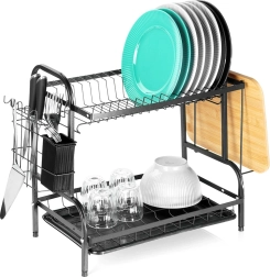 Kovový odkapávač na nádobí, černý, dvouúrovňový 52 × 24,5 × 40 cm