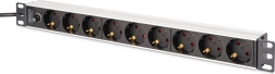PDU rozvodná lišta do racku 19" s pojistkou, 9x Schuko (45°), kabel 2 m s IEC C14, 10 A, hliníková