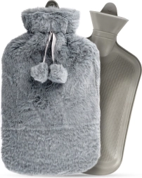 Termofor s plyšovým šedým potahem 2 l