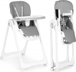 Jídelní židlička s nastavitelnou výškou, dvojitým pultíkem a potahem z eko kůže ECOTOYS, tmavě šedá