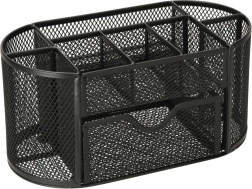 Černý kovový stolní organizér s 9 přihrádkami a zásuvkou