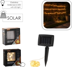 Solární LED světelný řetěz na drátku 100 LED teplá bílá 11,9 m
