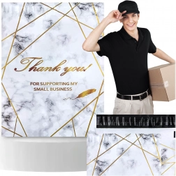 Foliopaky kurýrní 255 × 370 mm, zlatý mramor s nápisem Thank You, 50 ks
