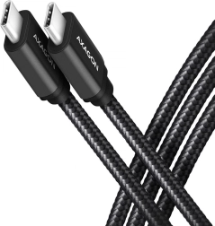AXAGON USB‑C – USB‑C kabel 3.2 gen 1, 2 m, PD 60 W, 3 A, hliníkový, opletený, černý