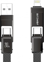 BlitzWolf 4v1 nabíjecí a datový kabel USB‑A/USB‑C/Lightning 240 W 1,2 m černý