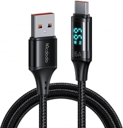 Kabel USB na USB-C s displejem Mcdodo, 66W, 6A, 1,2 m černý