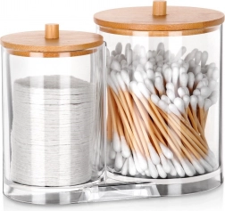Dvojitý organizér na vatové tyčinky a odličovací tamponky s bambusovými víčky