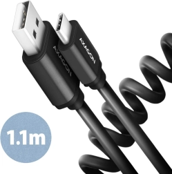 Axagon Twister USB‑C na USB‑A kabel 1.1 m, USB 2.0, 3 A, hliník, černý