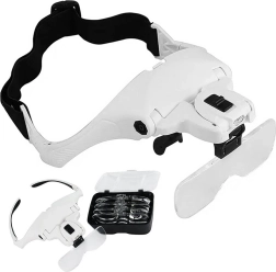 Čelní lupa s LED osvětlením, 5 vyměnitelných čoček