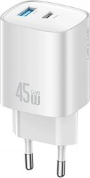 USAMS T66 45W GaN duální síťová nabíječka USB‑C + USB‑A (EU)