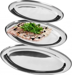 Ocelové oválné servírovací podnosy, sada 3 ks
